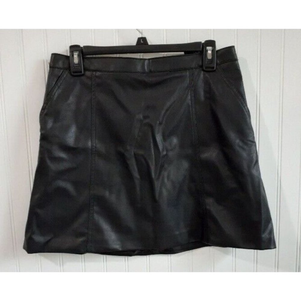 Divided H&M Skirt Womens 10 Black Faux Leather Mini Side Pockets Gothic